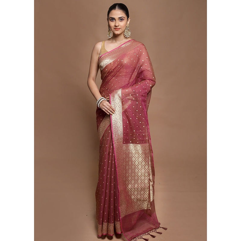 Maroon Kora Silk Saree With Blouse Piece - JD986602110