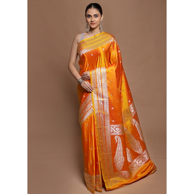 Orange Katan Silk Saree With Blouse Piece - JD986602107