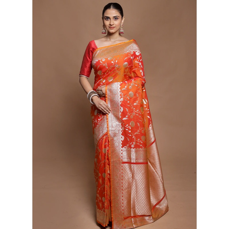 Orange Uppada Silk Saree With Blouse Piece - JD986602106