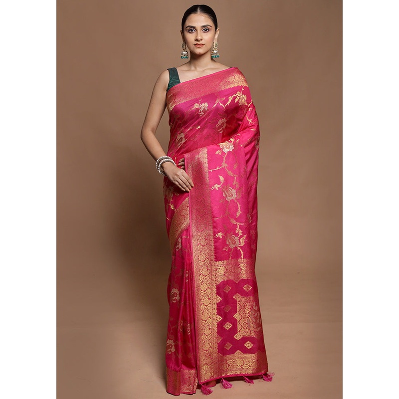 Pink Dupion Silk Saree With Blouse Piece - JD986602103