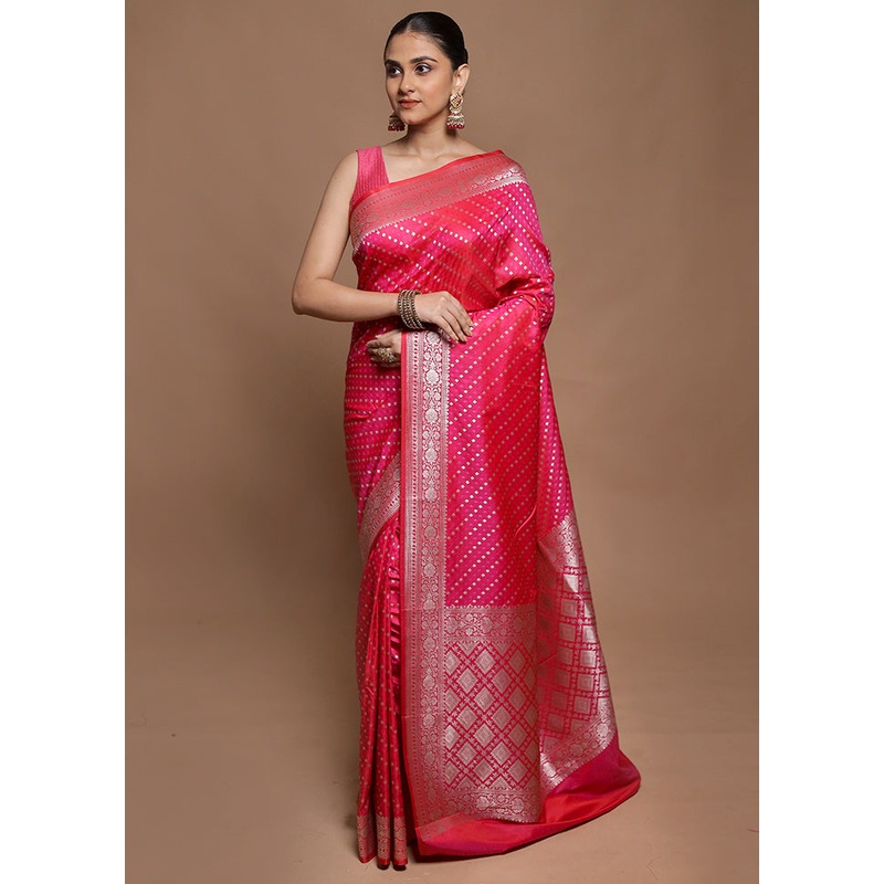 Pink Katan Silk Saree With Blouse Piece - JD986602100