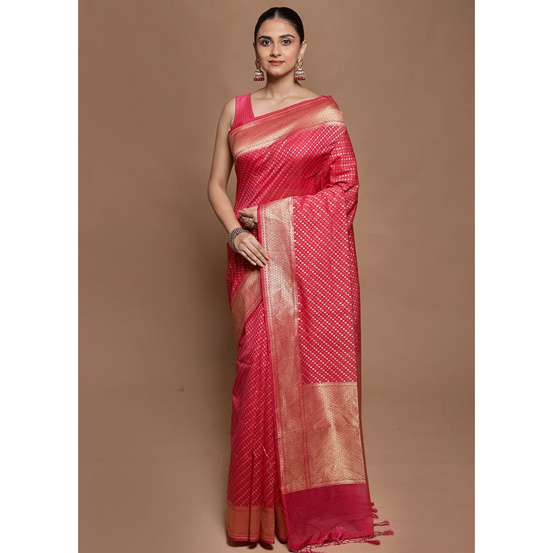 Pink Kora Silk Saree With Blouse Piece - JD986602097