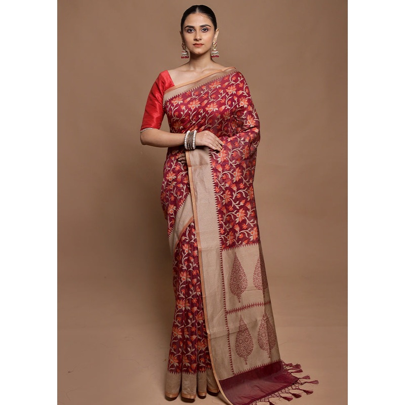 Pink Kora Silk Saree With Blouse Piece - JD986602099