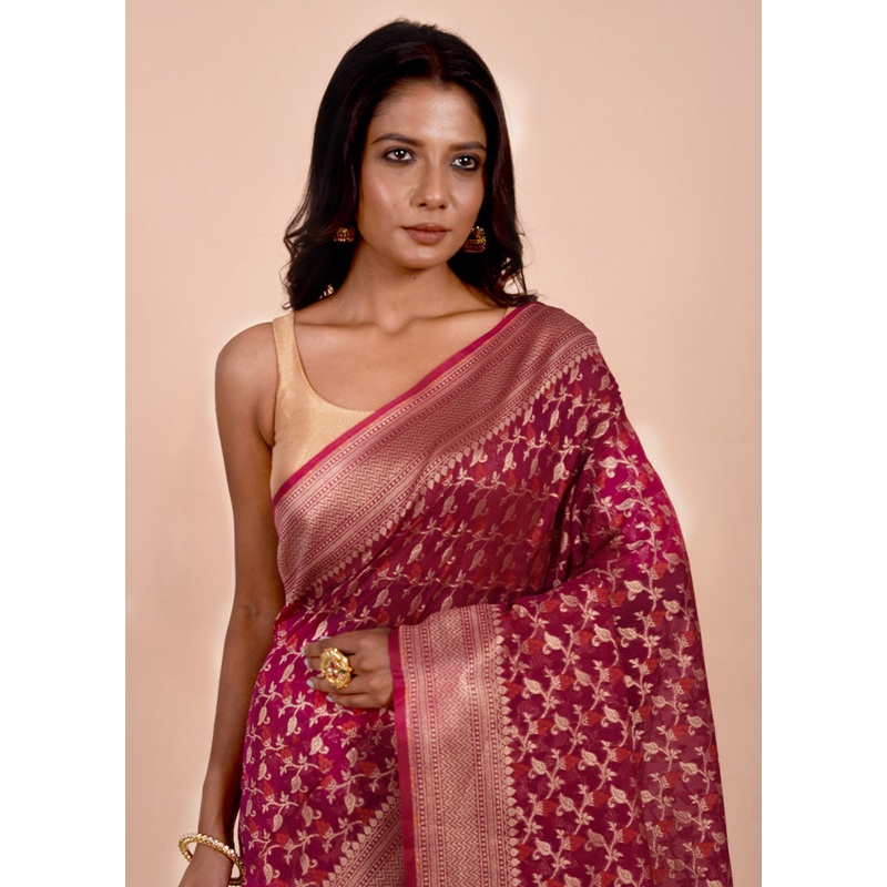 Pink Kora Silk Saree With Blouse Piece - JD986602224