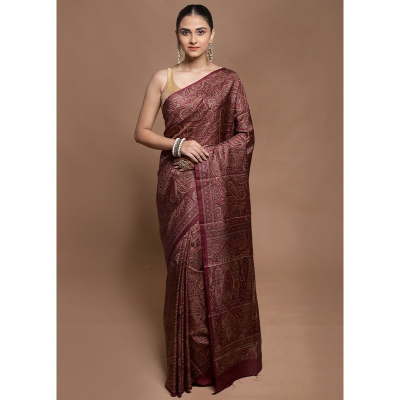 Pink Printed Pure Silk Saree Without Blouse Piece - JD986602096