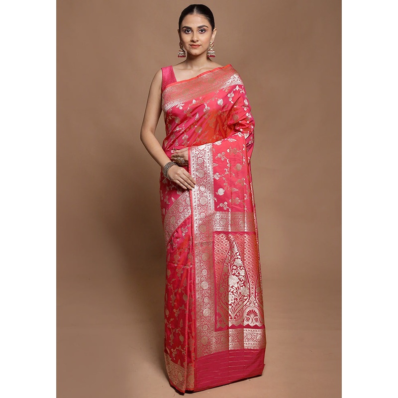 Pink Uppada Silk Saree With Blouse Piece - JD986602088