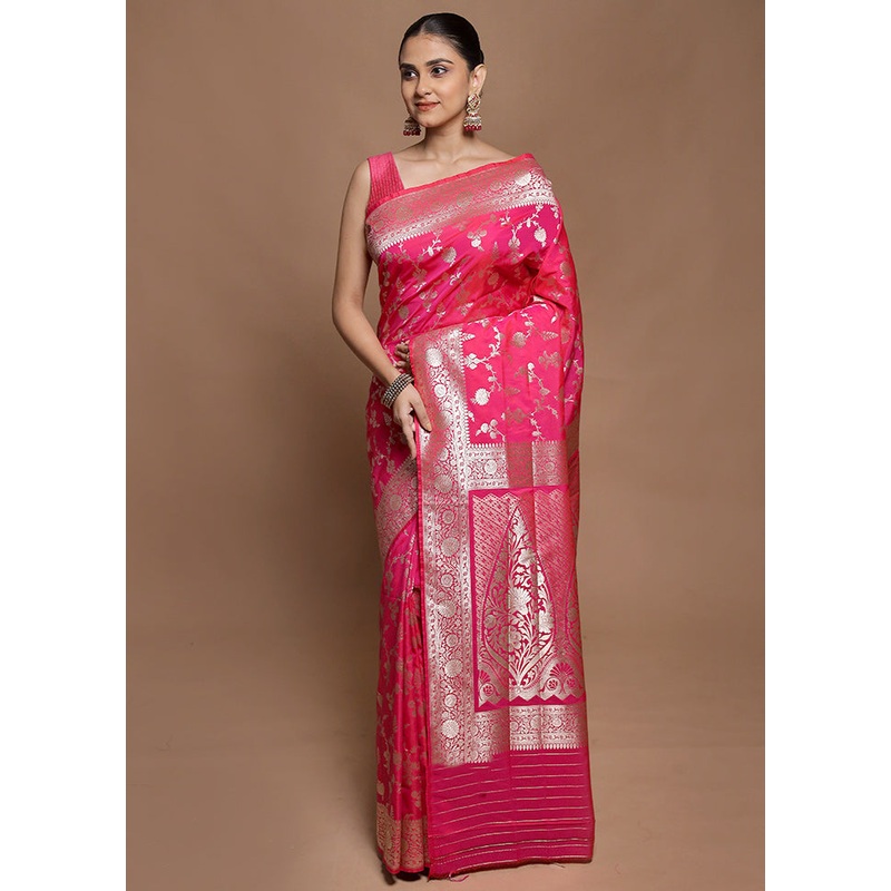 Pink Uppada Silk Saree With Blouse Piece - JD986602089