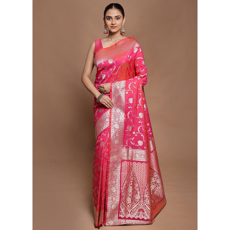 Pink Uppada Silk Saree With Blouse Piece - JD986602090