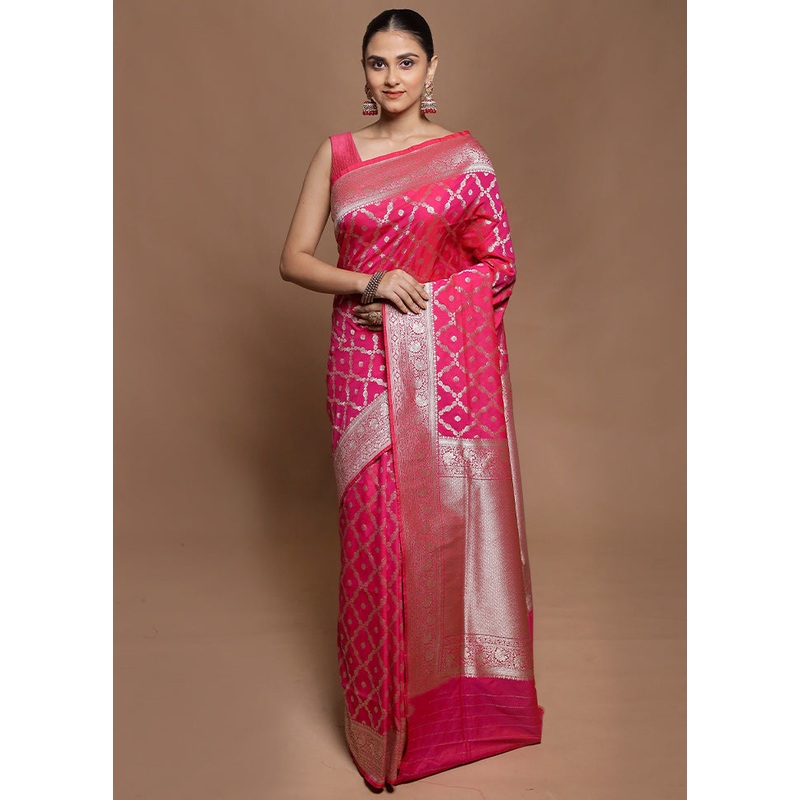 Pink Uppada Silk Saree With Blouse Piece - JD986602091