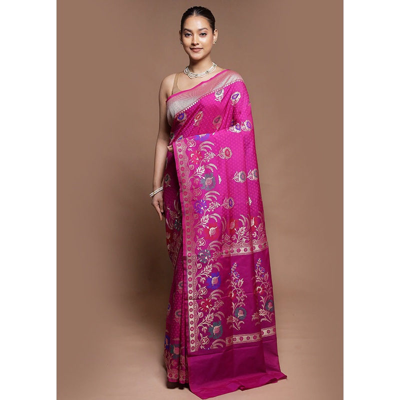 Pink Uppada Silk Saree With Blouse Piece - JD986602092