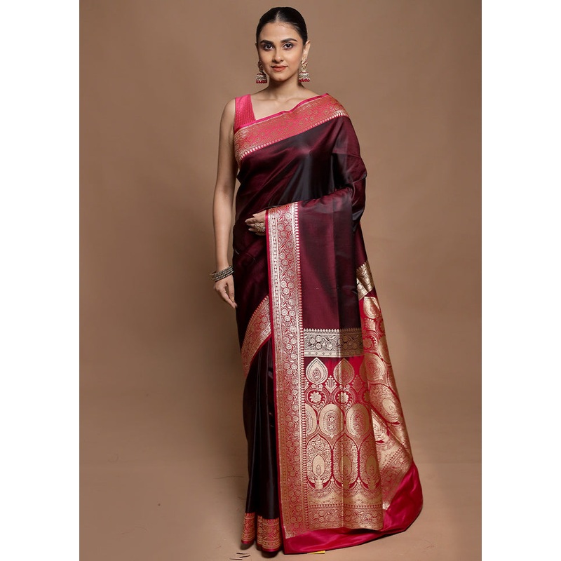 Purple Banarasi Silk Saree With Blouse Piece - JD986602086