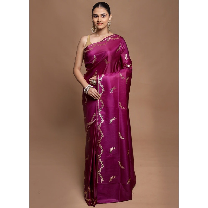 Purple Banarasi Silk Saree With Blouse Piece - JD986602087