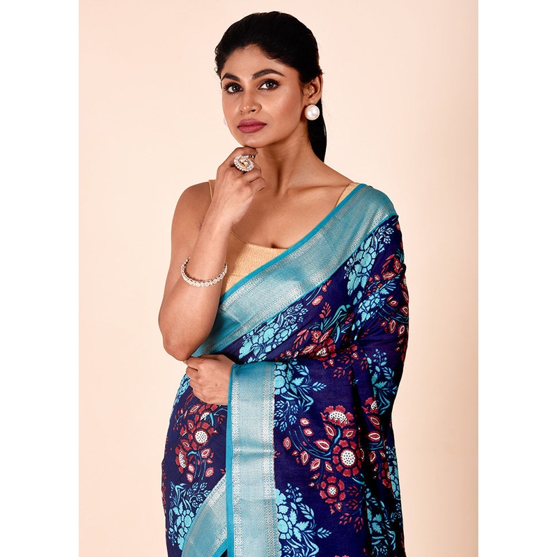 Purple Chanderi Cotton Saree With Blouse Piece - JD986602269
