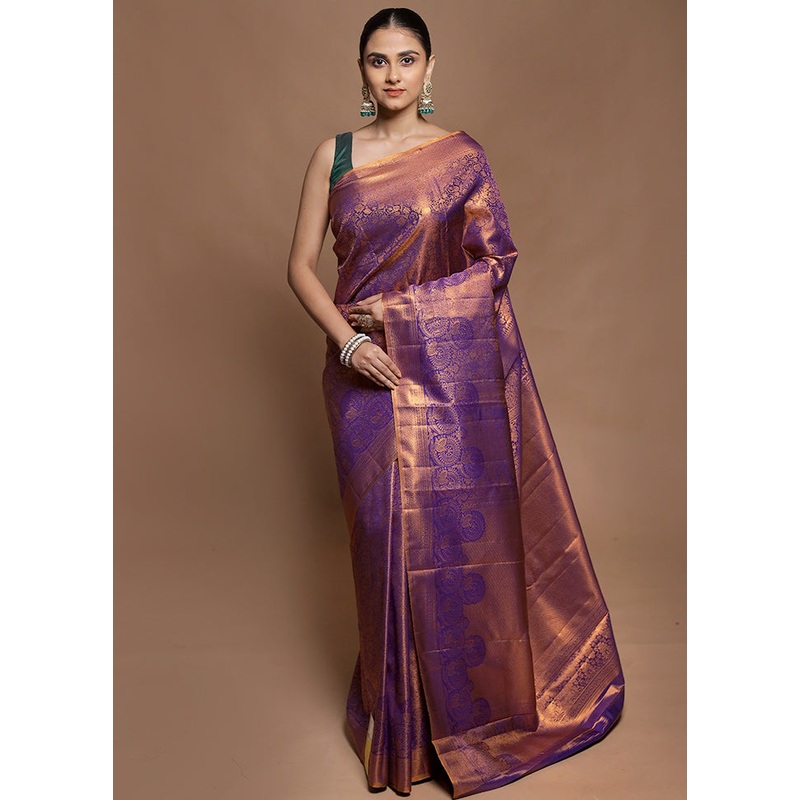 Purple Kanjivaram Silk Saree With Blouse Piece - JD986602083