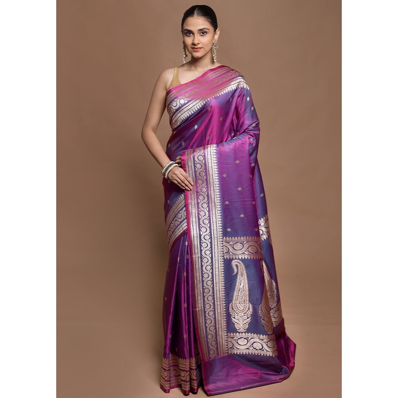 Purple Katan Silk Saree With Blouse Piece - JD986602082