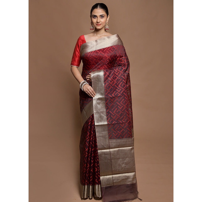 Purple Kora Silk Saree With Blouse Piece - JD986602080