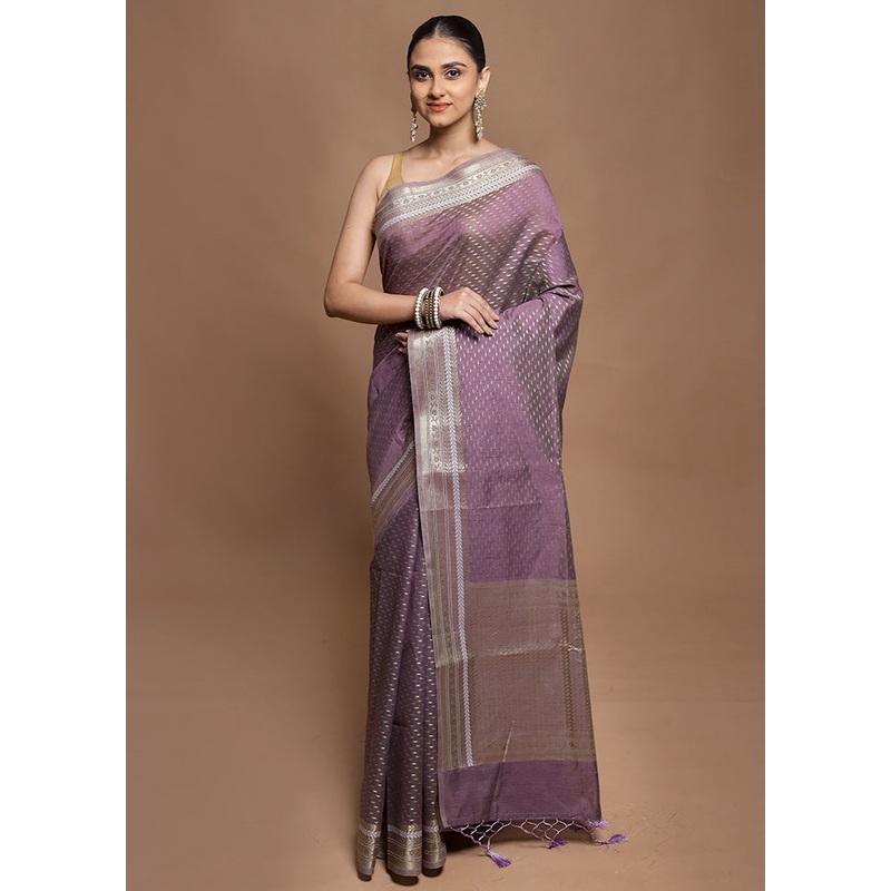 Purple Kora Silk Saree With Blouse Piece - JD986602081
