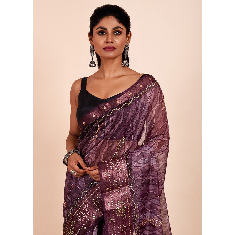 Purple Tussar Silk Saree With Blouse Piece - JD986602264