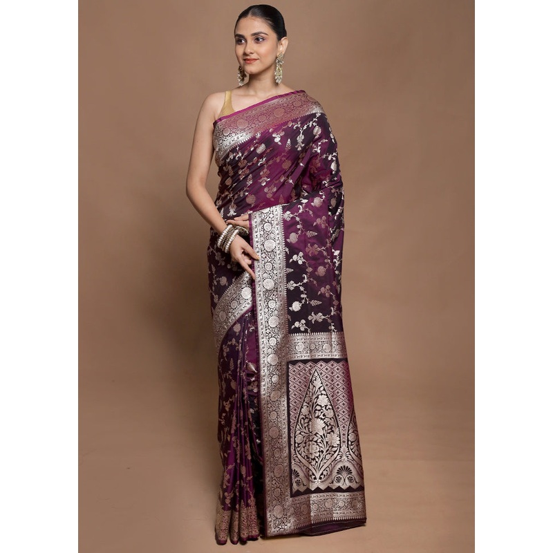 Purple Uppada Silk Saree With Blouse Piece - JD986602078