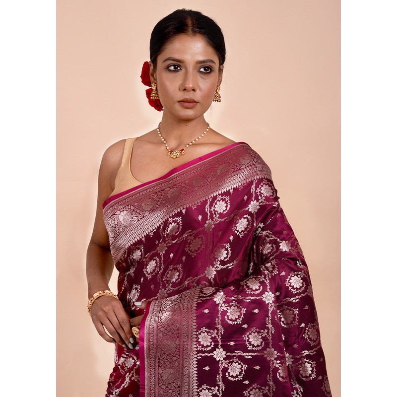 Rani Pink Katan Silk Saree With Blouse Piece - JD986602218
