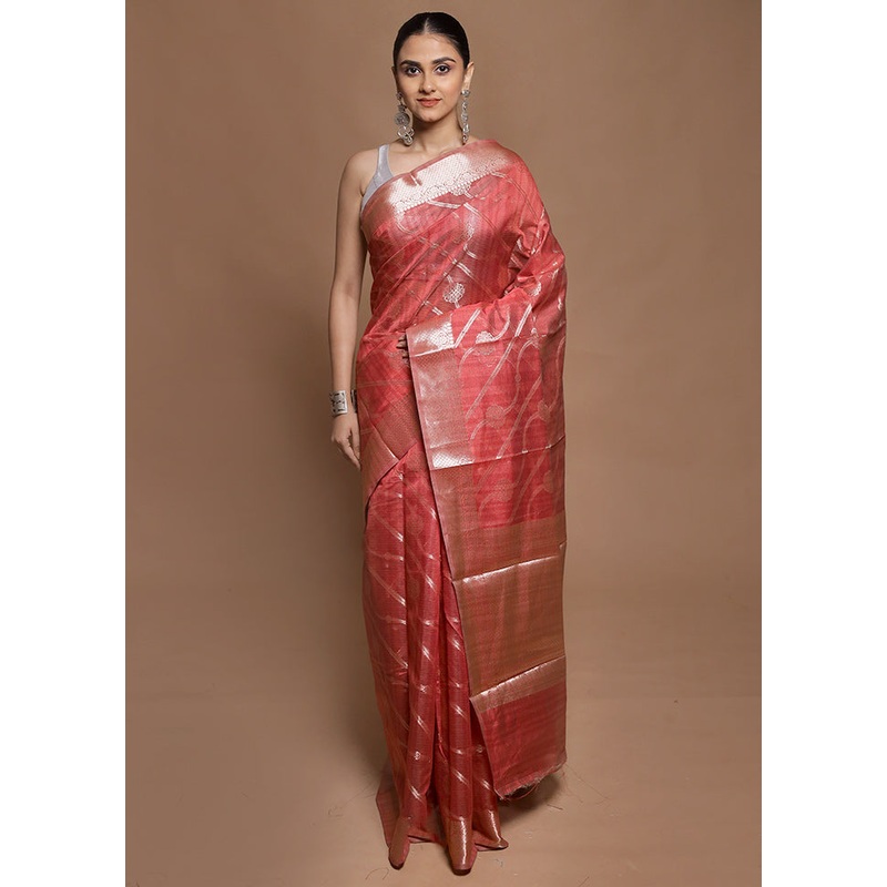 Red Kora Silk Saree With Blouse Piece - JD986602072