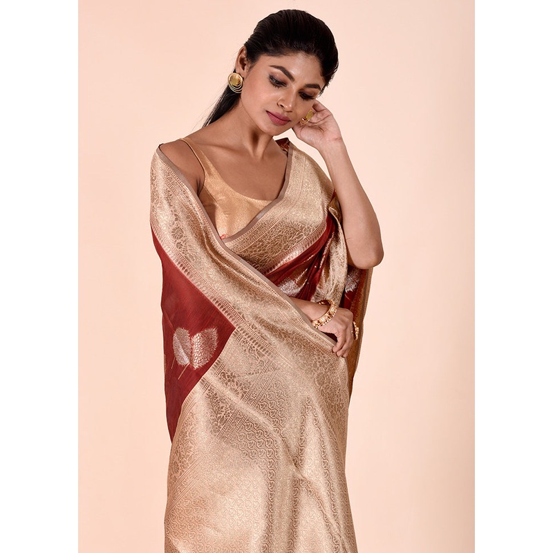 Rust Kora Silk Saree With Blouse Piece - JD986602256