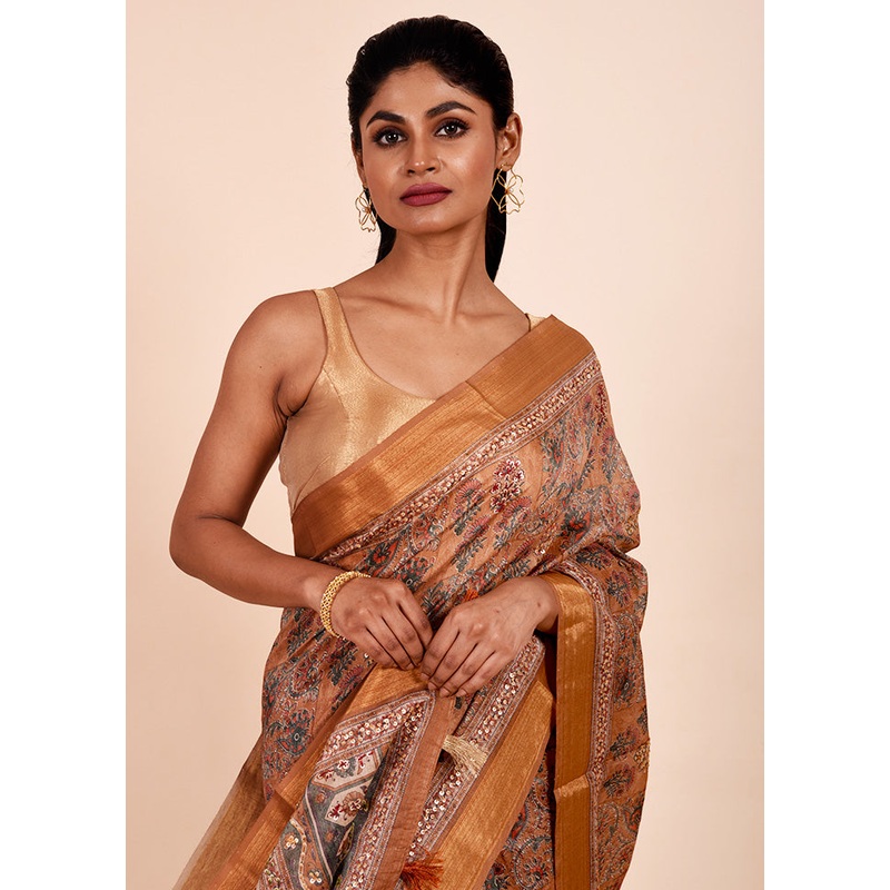 Rust Tussar Silk Saree With Blouse Piece - JD986602254