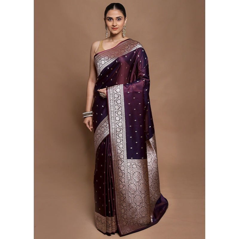 Wine Katan Silk Saree With Blouse Piece - JD986602067
