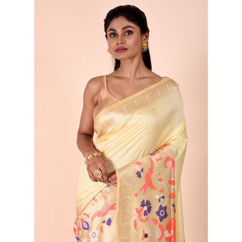 Yellow Dupion Silk Saree With Blouse Piece - JD986602248