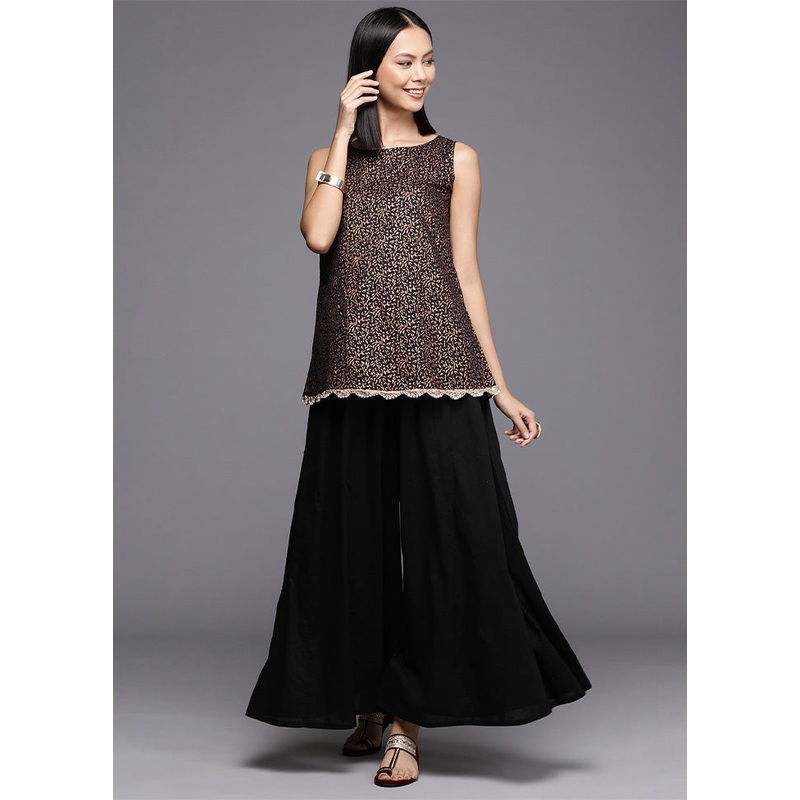 2 Pc Black Pure Readymade Cotton Top Set - JD986601867