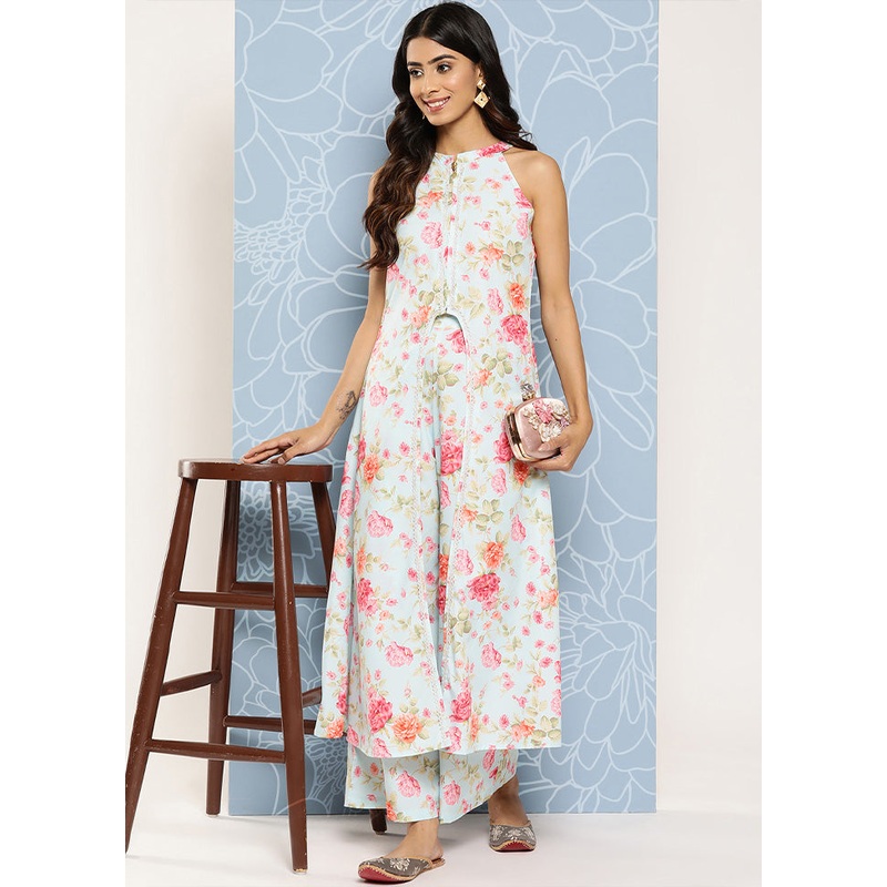 2 Pc Blue Readymade Polyester Top Set - JD986601903