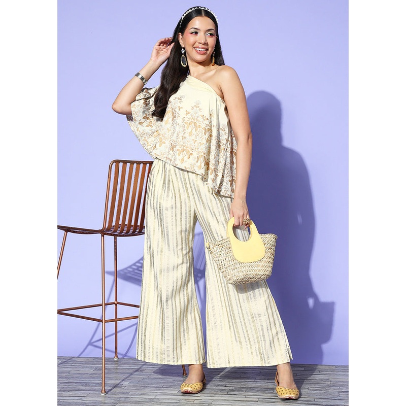 2 Pc Off White Readymade Silk Top Set - JD986601861