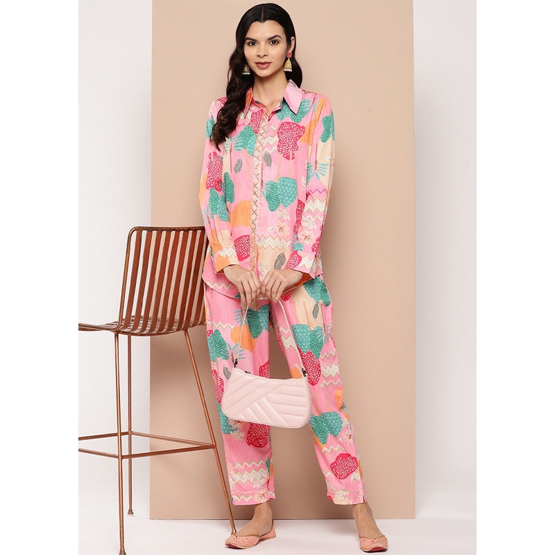 2 Pc Pink Readymade Silk Shirt Set - JD986601860