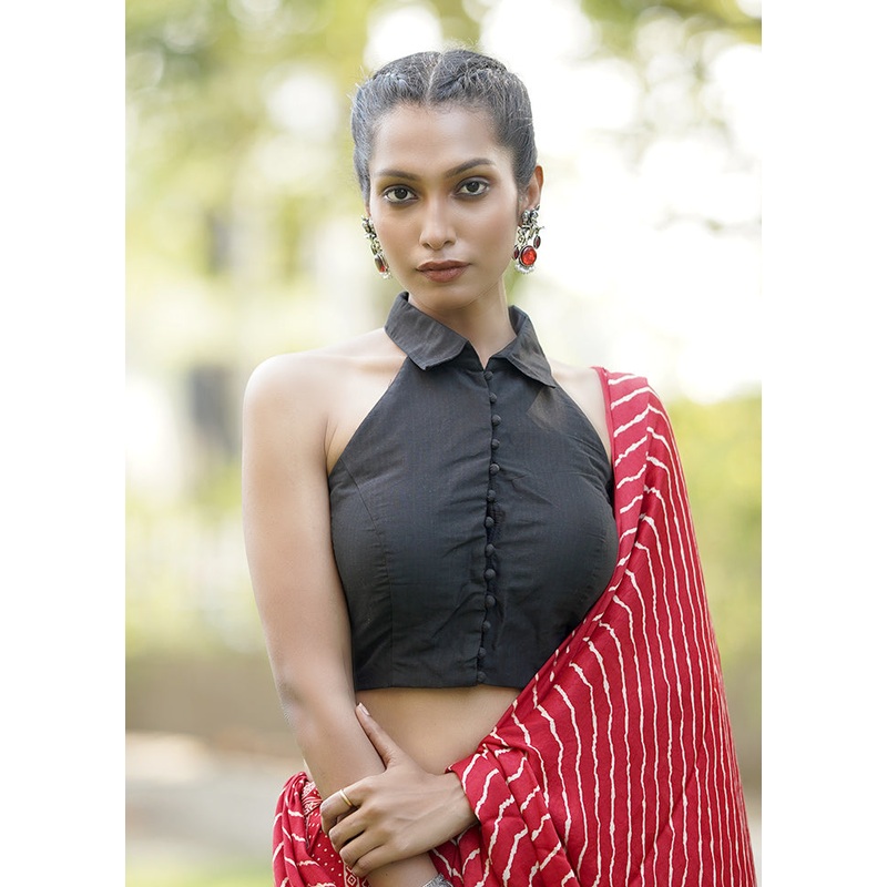 Black Cotton Silk Designer Blouse - JD986602059