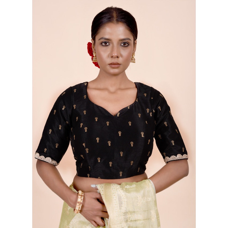 Black Dupion Silk Designer Blouse - JD986601851