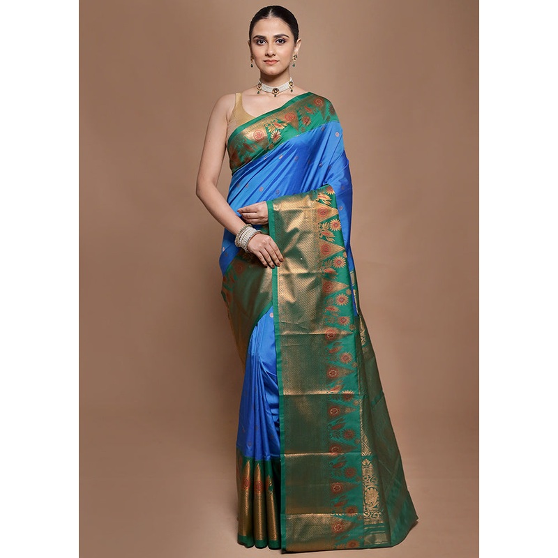 Blue Kanjivaram Silk Saree With Blouse Piece - JD986602007