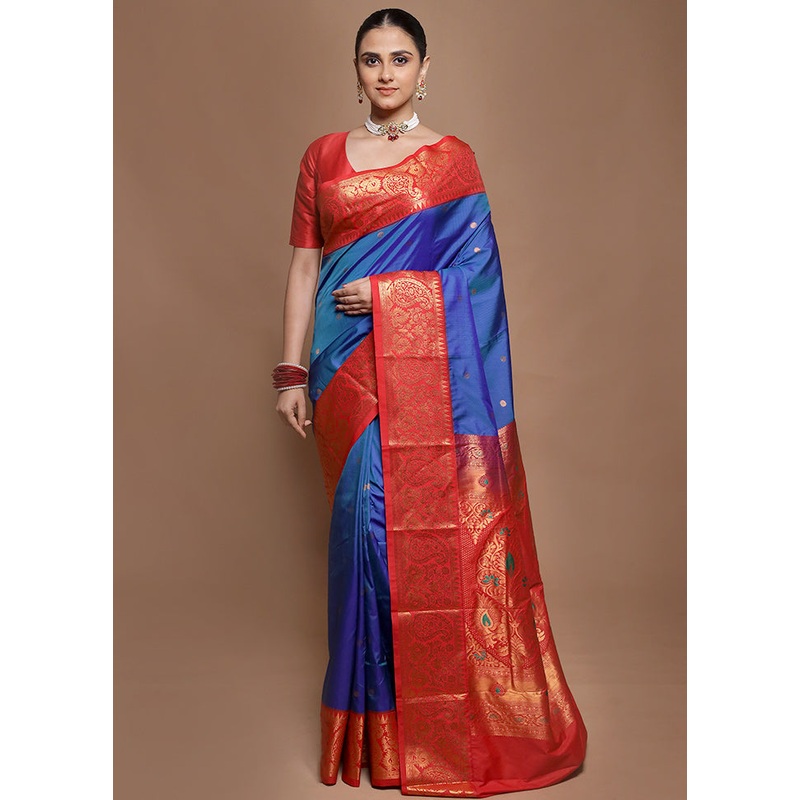 Blue Kanjivaram Silk Saree With Blouse Piece - JD986602009