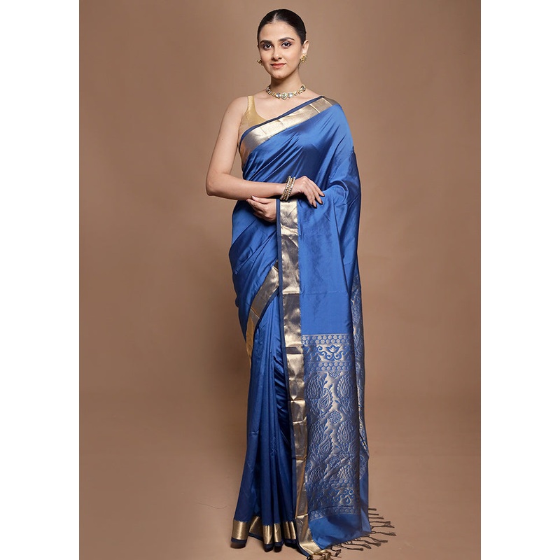 Blue Kanjivaram Silk Saree With Blouse Piece - JD986602010