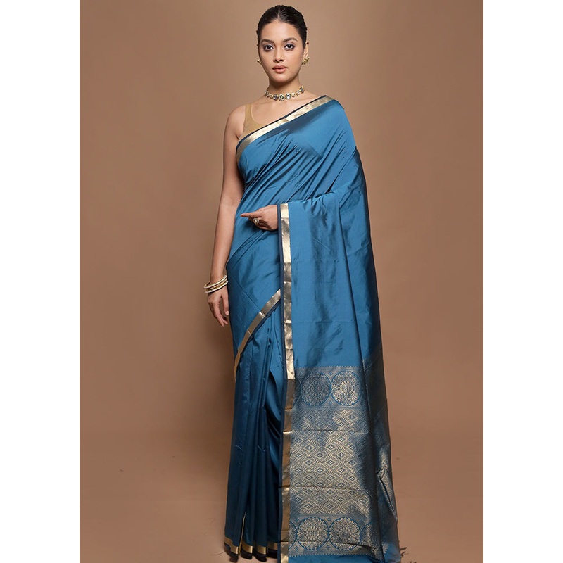 Blue Kanjivaram Silk Saree With Blouse Piece - JD986602011