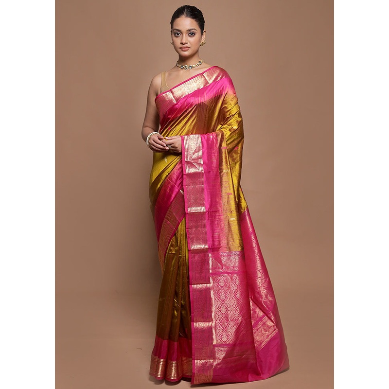 Cream Handloom Kanjivaram Pure Silk Saree With Blouse Piece - JD986601993