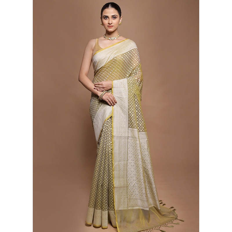 Cream Kora Silk Saree With Blouse Piece - JD986601986