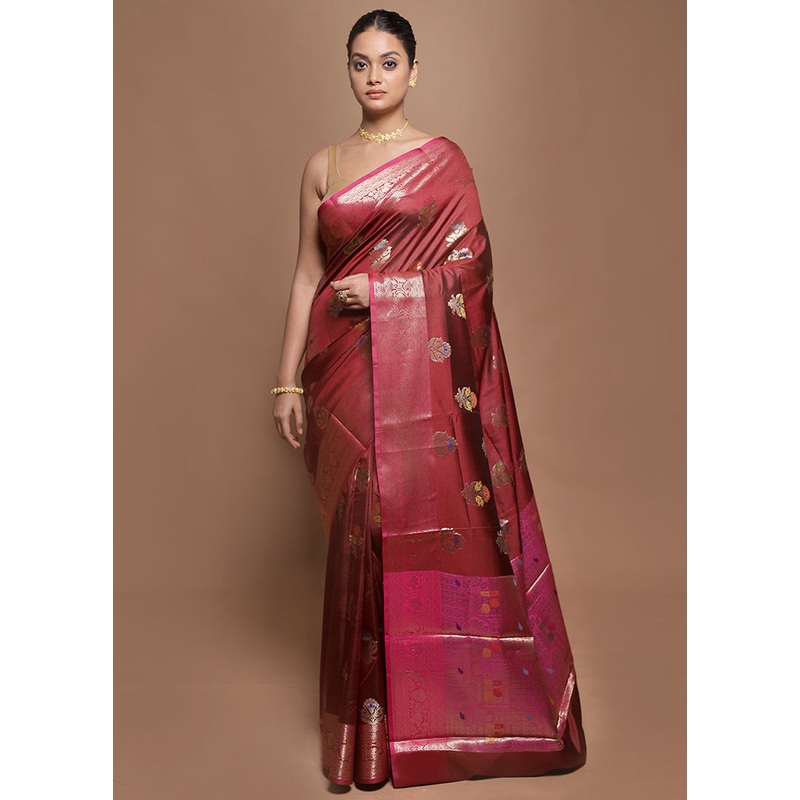 Cream Kora Silk Saree With Blouse Piece - JD986601989