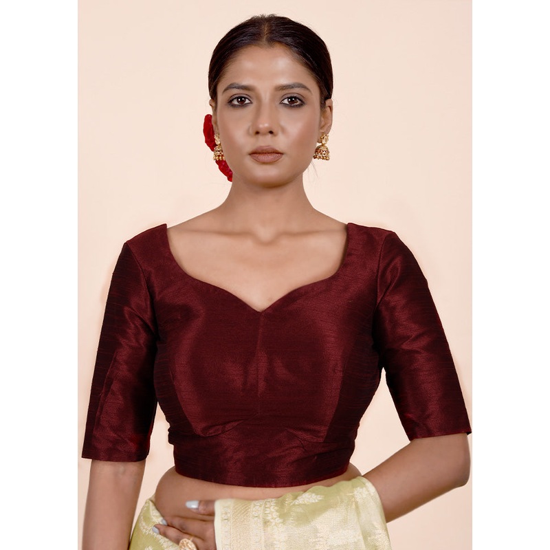 Dark Maroon Dupion Silk Designer Blouse - JD986601848