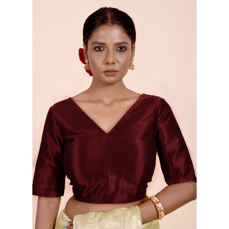 Dark Maroon Dupion Silk Designer Blouse - JD986601849