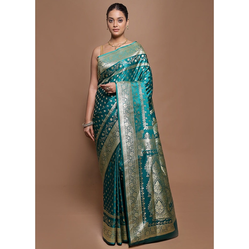 Green Banarasi Silk Saree With Blouse Piece - JD986601979
