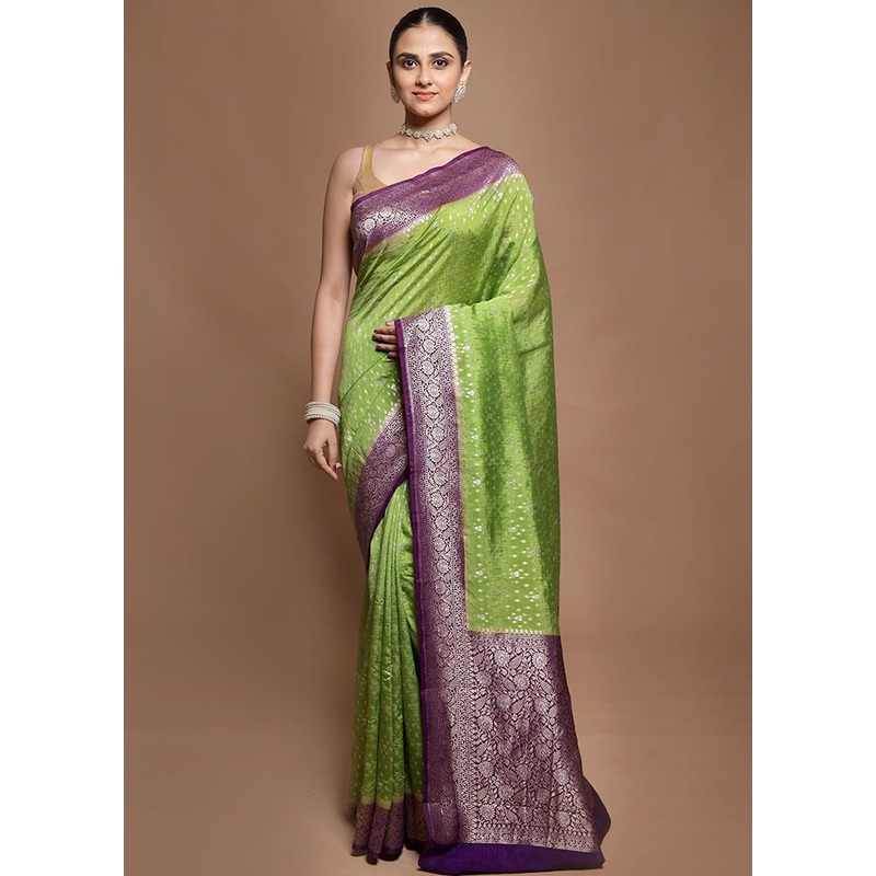 Green Dupion Silk Saree With Blouse Piece - JD986601976