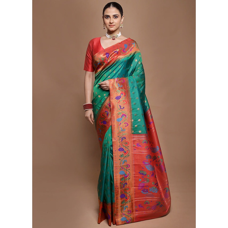 Green Kanjivaram Silk Saree With Blouse Piece - JD986601947