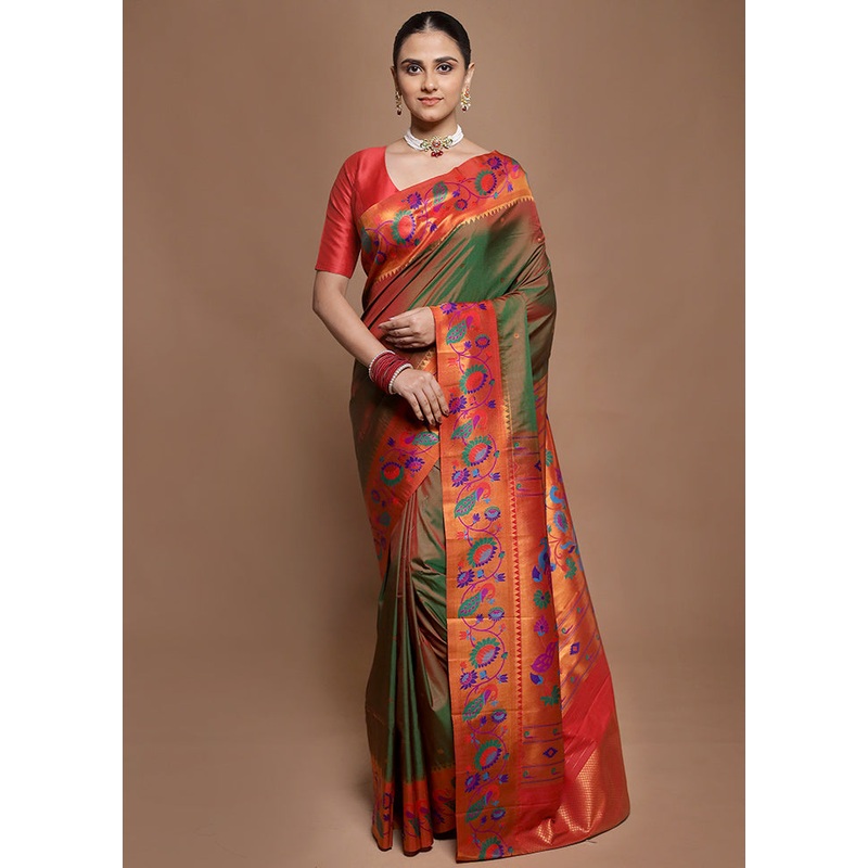 Green Kanjivaram Silk Saree With Blouse Piece - JD986601948