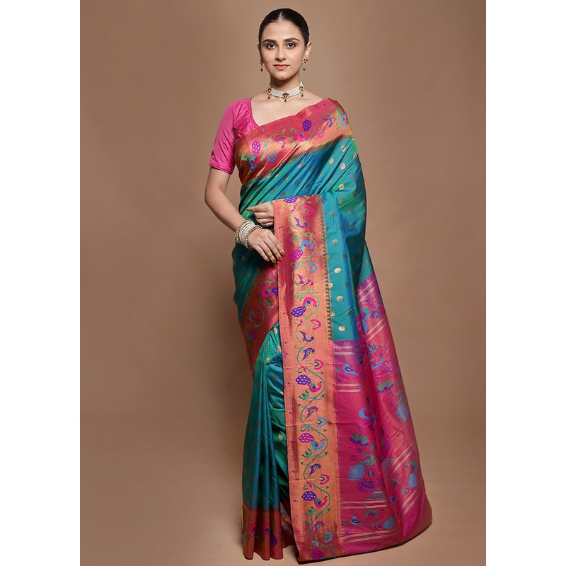 Green Kanjivaram Silk Saree With Blouse Piece - JD986601950