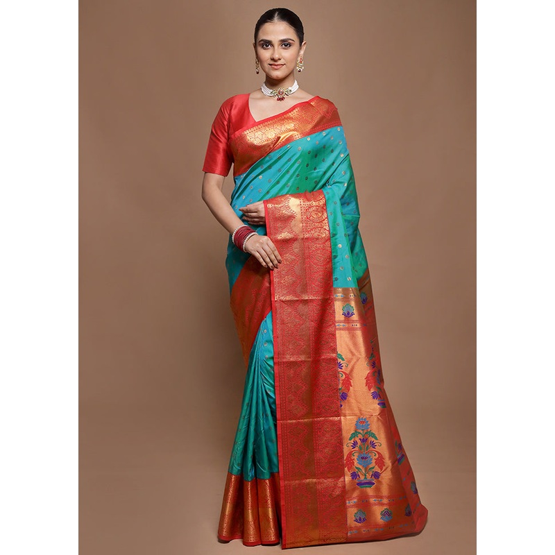 Green Kanjivaram Silk Saree With Blouse Piece - JD986601952